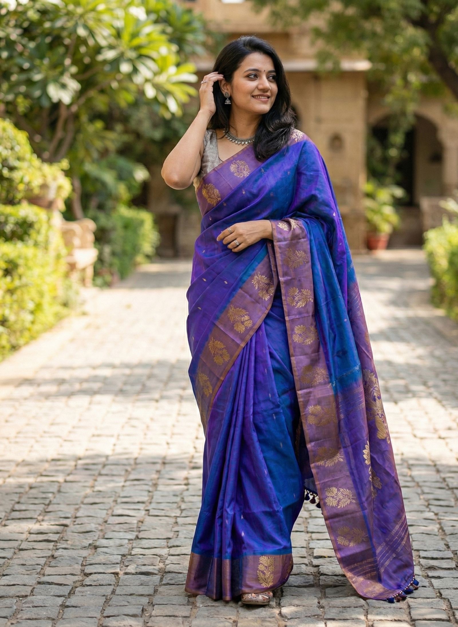 Royal Blue Pure Silk Benarasi Saree with Peacock Motifs - 2